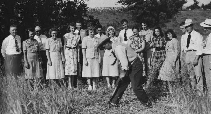 Master 4-H Club members break ground at the newly constructed Rock Springs State 4-H Leadership Center in 1946.